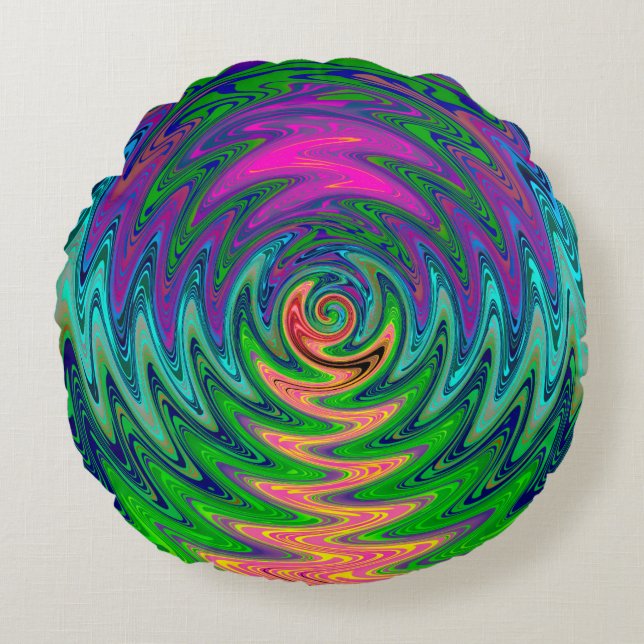 Trippy Swirly Rainbow Rund Kudde (Framsidan)