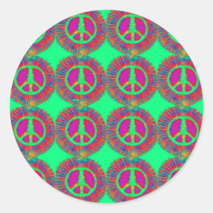 Trippy Tie-Dye Psychedelic-Fredstecken Runt Klistermärke