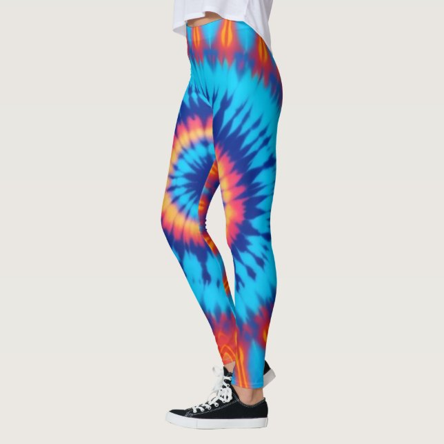 Trippy Tie-Dye Retro Blue & Orange Leggings (Vänster)