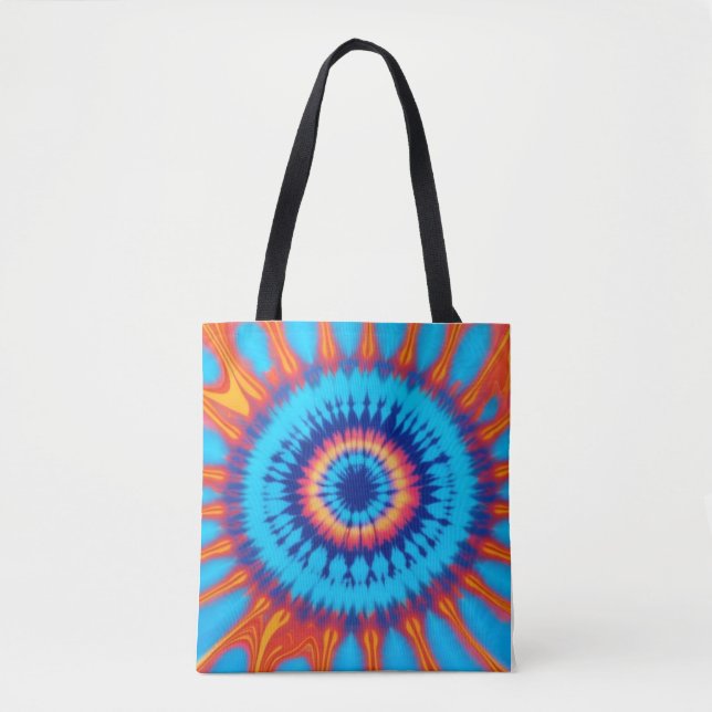 Trippy Tie-Dye Retro Blue & Orange Tygkasse (Framsida)