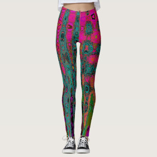 Trippy Turcos Abstrakt Retro Atomic Vågar Leggings