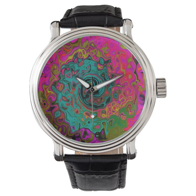 Trippy Turcos Abstrakt Retro Liquid Swirl Armbandsur (Framsida)