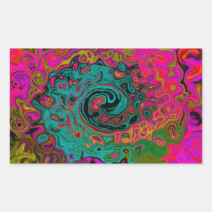 Trippy Turcos Abstrakt Retro Liquid Swirl Rektangulärt Klistermärke