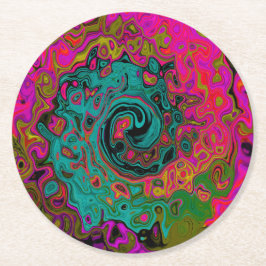 Trippy Turcos Abstrakt Retro Liquid Swirl Underlägg Papper Rund