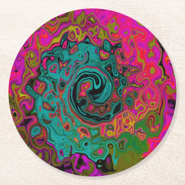 Trippy Turcos Abstrakt Retro Liquid Swirl Underlägg Papper Rund (Framsidan)