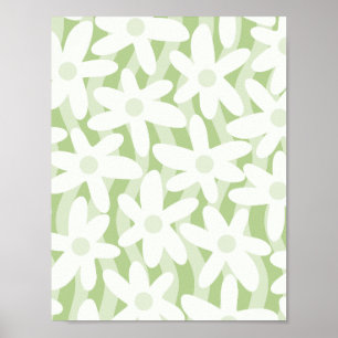 Trippy Vågigt Flowers Pastel Sage Grönt Mönster Poster