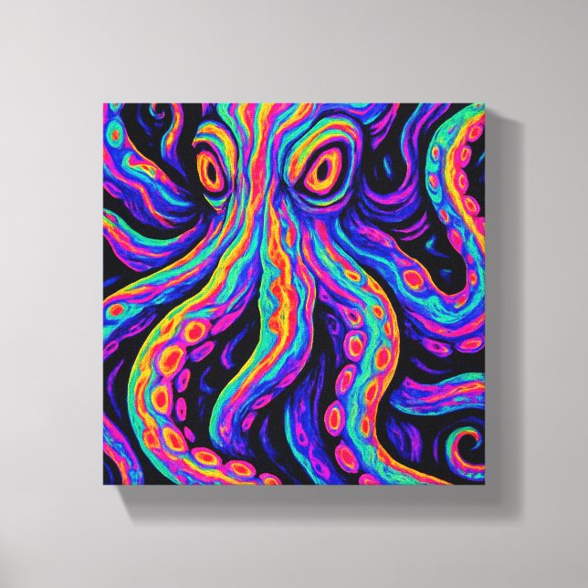 Trippy Vibrant Octopus Canvastryck (Framsida)