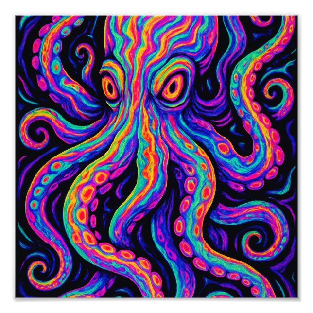 Trippy Vibrant Octopus Fototryck (Framsidan)