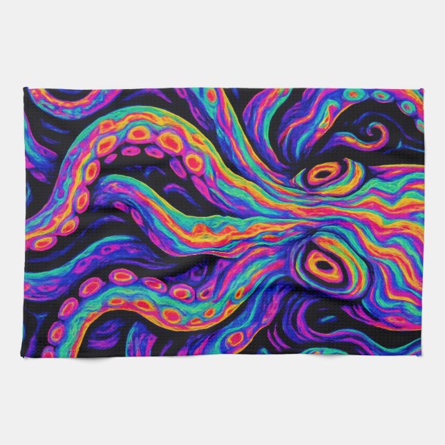 Trippy Vibrant Octopus Kökshandduk (Horisontell)