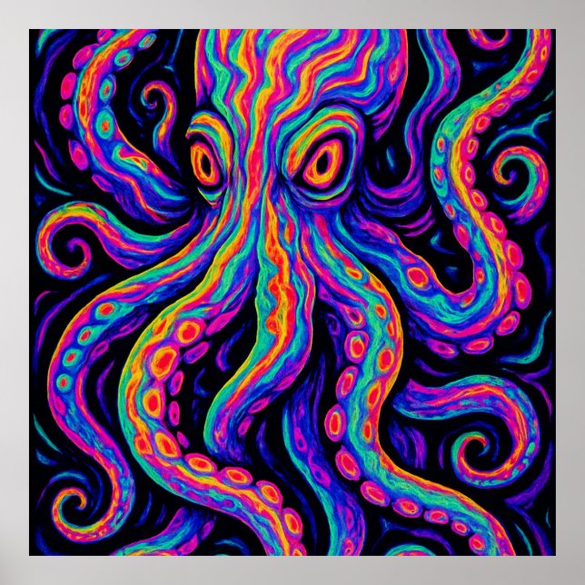 Trippy Vibrant Octopus Poster (Framsidan)