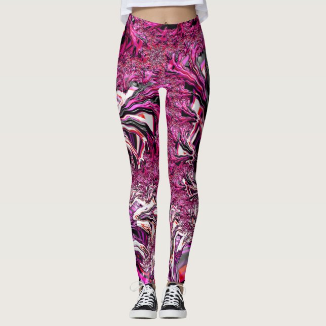 Trippy Vibrant Psychedelic Funky Fractal Art Leggings (Framsida)