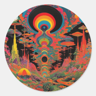 Trippy Vintage 1960s Psychedelic Retro Artwork Runt Klistermärke
