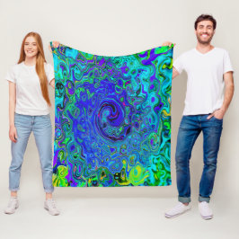 Trippy Violet Blue Abstrakt Retro Liquid Swirl Fleecefilt