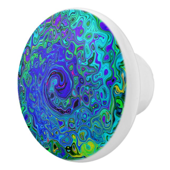 Trippy Violet Blue Abstrakt Retro Liquid Swirl Knopp (Höger)