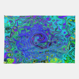 Trippy Violet Blue Abstrakt Retro Liquid Swirl Kökshandduk