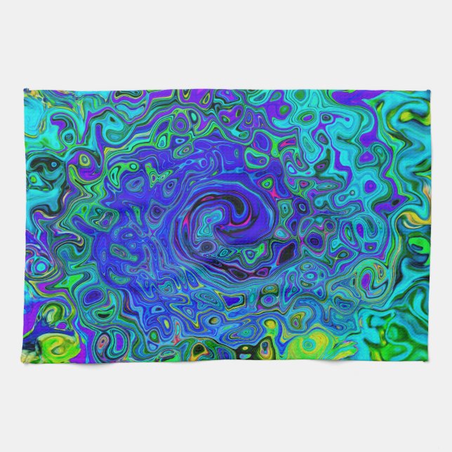 Trippy Violet Blue Abstrakt Retro Liquid Swirl Kökshandduk (Horisontell)