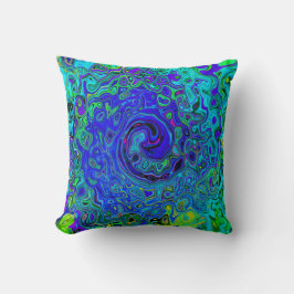 Trippy Violet Blue Abstrakt Retro Liquid Swirl Kudde