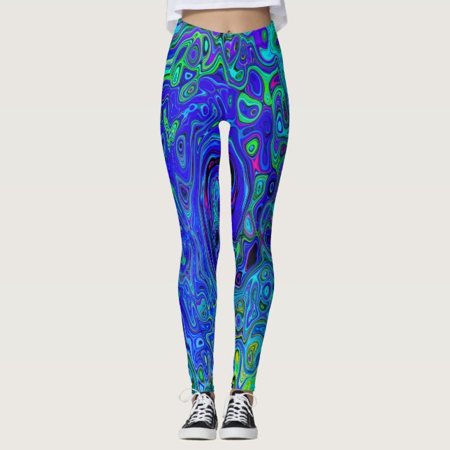 Trippy Violet Blue Abstrakt Retro Liquid Swirl Leggings (Framsida)