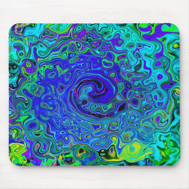 Trippy Violet Blue Abstrakt Retro Liquid Swirl Musmatta (Framsidan)