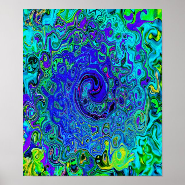 Trippy Violet Blue Abstrakt Retro Liquid Swirl Poster (Framsidan)