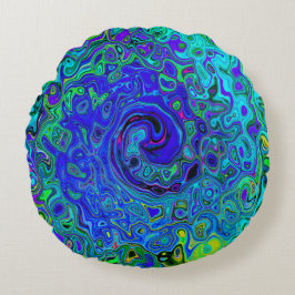 Trippy Violet Blue Abstrakt Retro Liquid Swirl Rund Kudde