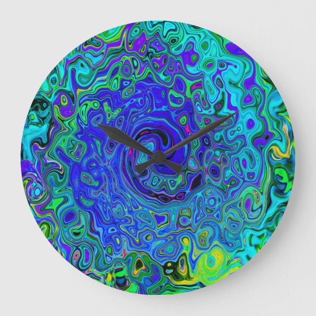 Trippy Violet Blue Abstrakt Retro Liquid Swirl Stor Klocka (Framsida)