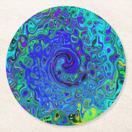 Trippy Violet Blue Abstrakt Retro Liquid Swirl Underlägg Papper Rund