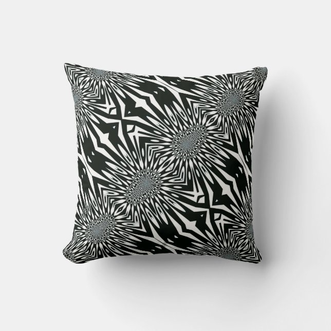 Trippy Vision#2 Black White Mönster Cushion Kudde (Framsida)