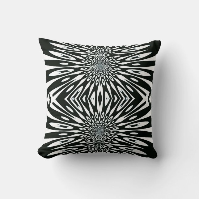 Trippy Vision Black White Optical Mönster Cushion Kudde (Framsida)