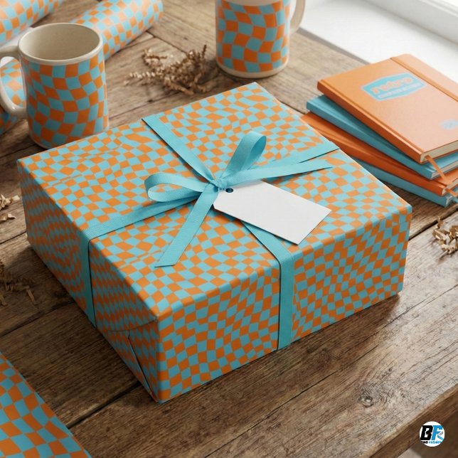 Trippy Wavy Checks | Funky 70s Optical Illusion Gi Presentpapper (Skapare uppladdad)