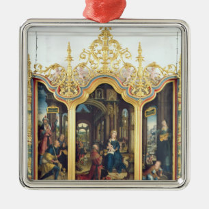 Triptych av tillbedjan av den begynna Kristus Julgransprydnad Metall