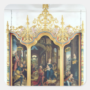 Triptych of the Adoration of the Infant Jesus Fyrkantigt Klistermärke