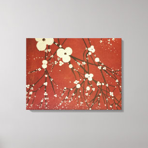Triptych Red Wall Art Modern Flowers Japanska Canvastryck