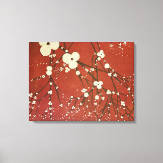 Triptych Red Wall Art Modern Flowers Japanska Canvastryck