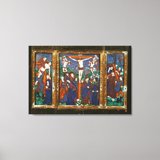 Triptych som skildrar Crucifixion, Limousin Canvastryck (Framsida)