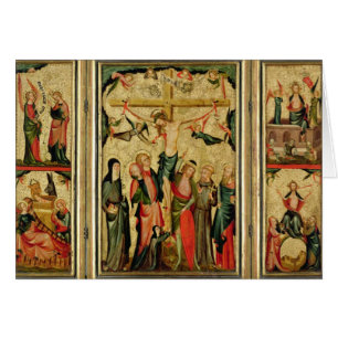 Triptych som visar crucifixionen av Kristus Hälsningskort