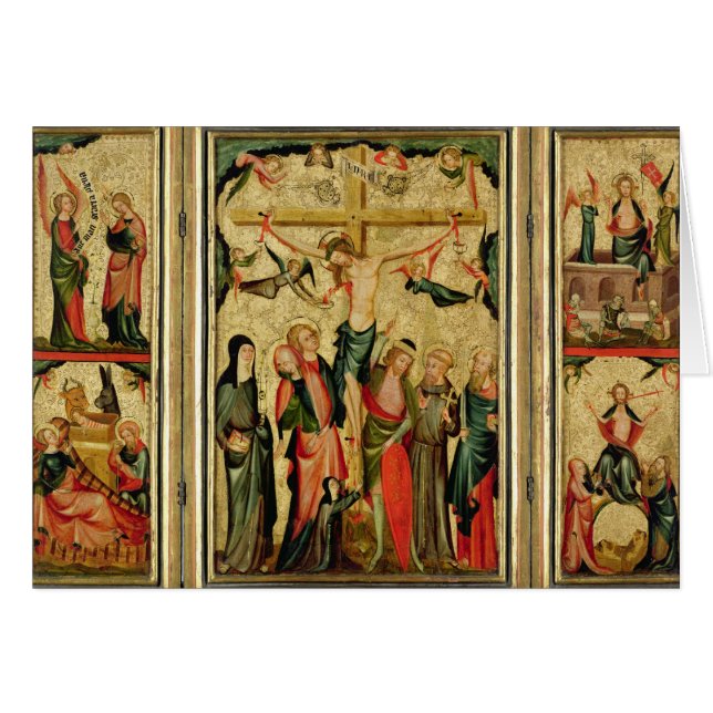 Triptych som visar crucifixionen av Kristus Hälsningskort (Framsidan Horizontal)
