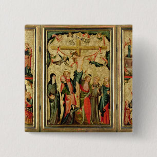Triptych som visar crucifixionen av Kristus Knapp