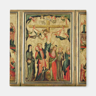 Triptych som visar crucifixionen av Kristus Magnet