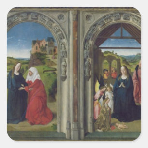 Triptychvisning annunciationen fyrkantigt klistermärke