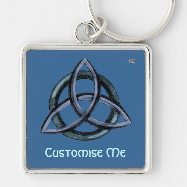 Triquetra (blå) fyrkantig silverfärgad nyckelring (Framsidan)