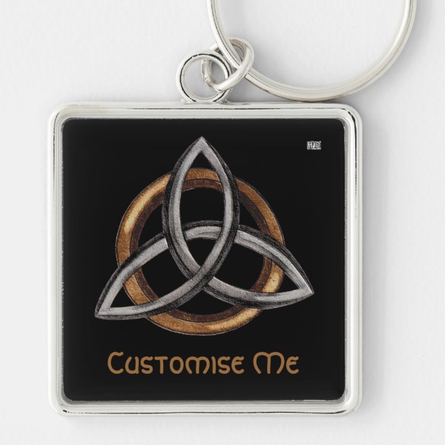 Triquetra (Brown/Silver) Fyrkantig Silverfärgad Nyckelring (Framsidan)