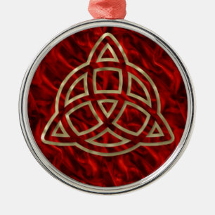 Triquetra rött silke julgransprydnad metall