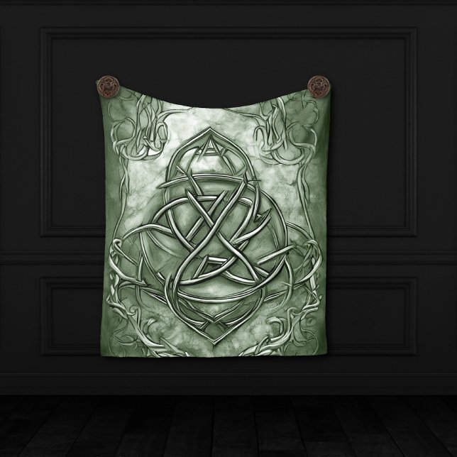 Triquetra Trinity Knot Sage Grönt Faux Metallic Fleecefilt (Skapare uppladdad)