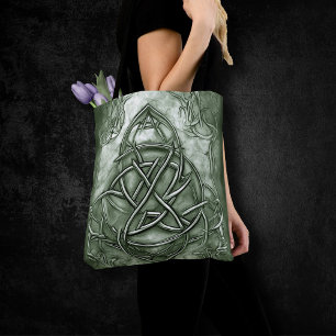 Triquetra Trinity Knot Sage Grönt Faux Metallic Tygkasse