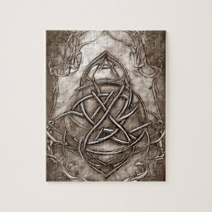 Triquetra Trinity Knot Sepia Faux Metallic Tin Pussel