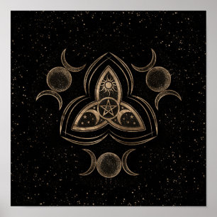 Triquetra Triple Måne Ornament med Pentagram Poster