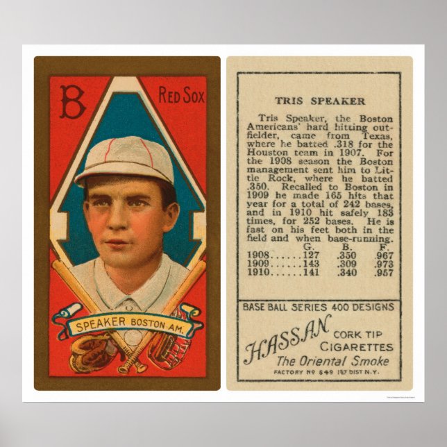 Tris Speaker Red Sox Baseball 1911 Poster (Framsidan)