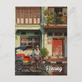 Trishaw Penang Malaysia Heritage Townhouse Travel Vykort