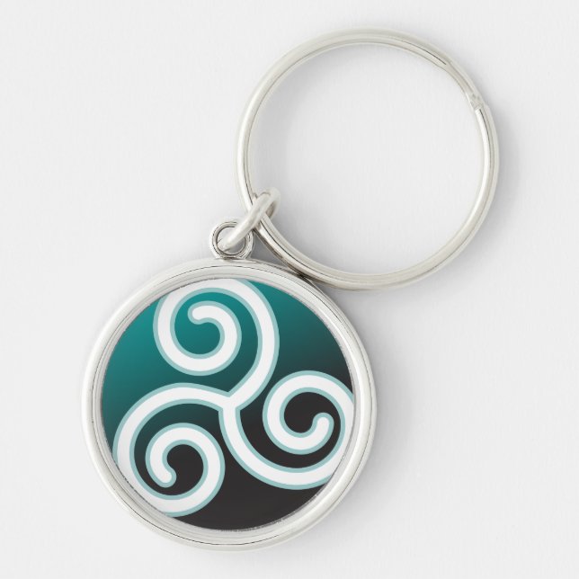 Triskele Celticspiral Rund Silverfärgad Nyckelring (Framsidan)